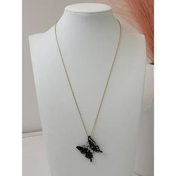 Black Hills Gold Powder Coated Butterfly Pendent on 14K GF Chain - Picture 2 of 6